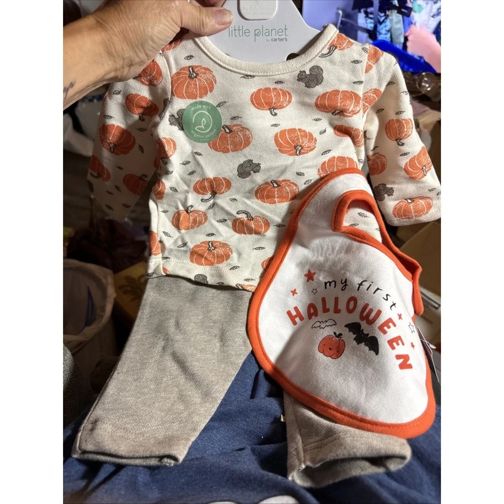 Carter's Baby Size 3M Organic Cotton 2-Piece Fall Pumpkin With Added Bib